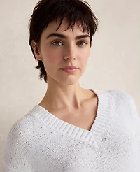 Ann Taylor Haven Well Within Cotton Blend Tape Yarn V-Neck Sweater White Women's