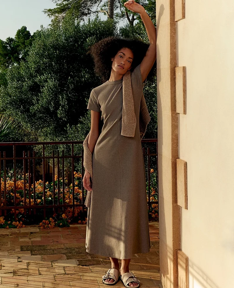Ann Taylor Haven Well Within Organic Cotton Rib Knit Maxi Dress Brown Women's