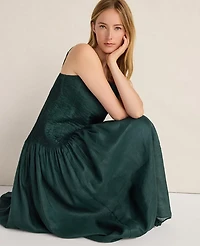 Ann Taylor Haven Well Within Ramie Blend Pleated Maxi Dress Deep Turquoise Women's