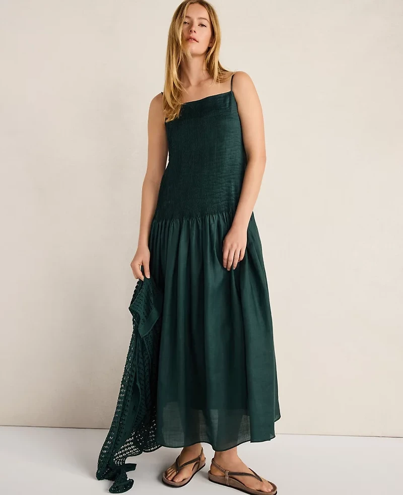 Ann Taylor Haven Well Within Ramie Blend Pleated Maxi Dress Deep Turquoise Women's
