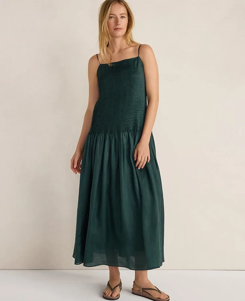 Ann Taylor Haven Well Within Ramie Blend Pleated Maxi Dress Deep Turquoise Women's