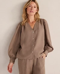 Ann Taylor Haven Well Within Linen V-Neck Blouse Women's