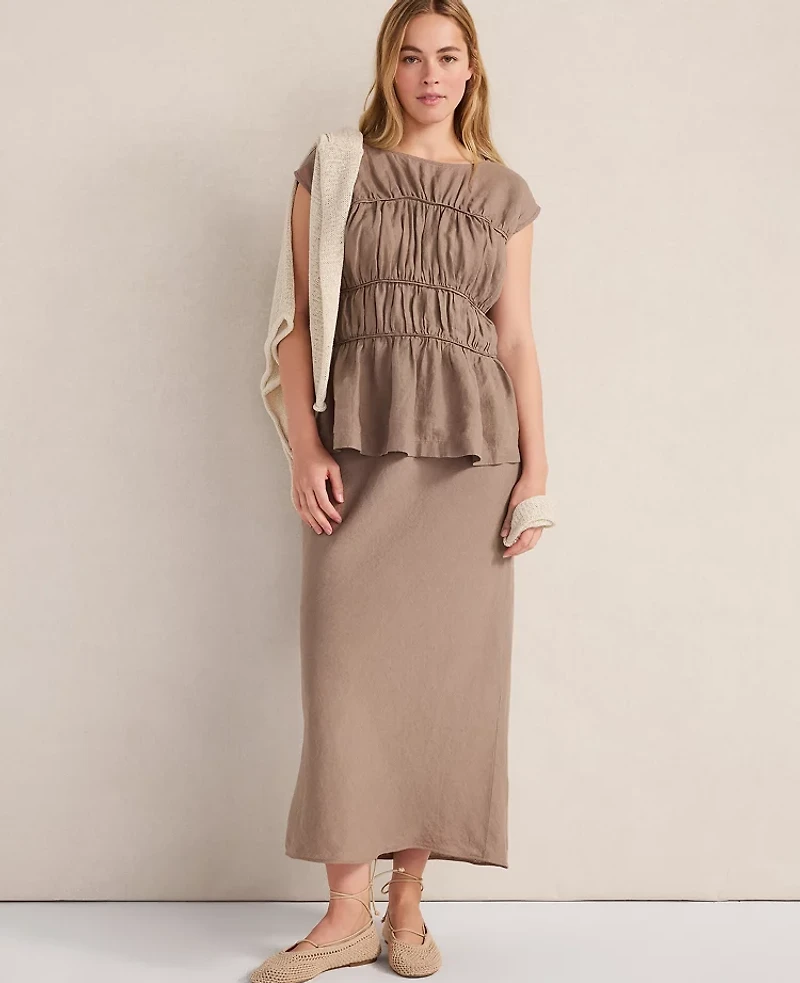 Ann Taylor Haven Well Within Linen Bias Cut Midi Skirt Chestnut Brown Women's