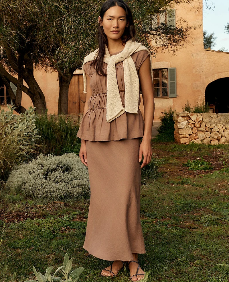 Ann Taylor Haven Well Within Linen Bias Cut Midi Skirt Chestnut Brown Women's
