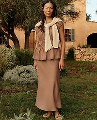 Ann Taylor Haven Well Within Linen Bias Cut Midi Skirt Chestnut Brown Women's