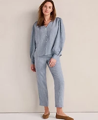 Ann Taylor Haven Well Within Linen Straight Leg Pants Navy Women's