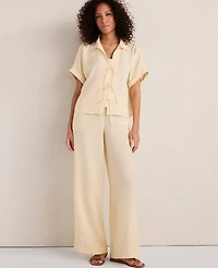 Ann Taylor Haven Well Within Linen Tie-Front Top Soft Beige Women's