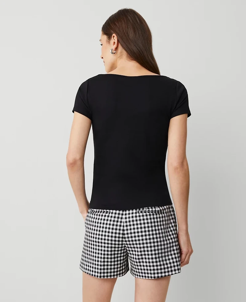 Ann Taylor Petite Square Neck T-Shirt Size 2XS Black Women's