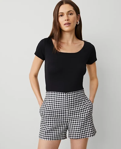 Ann Taylor Petite Square Neck T-Shirt Black Women's