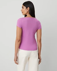 Ann Taylor Petite Square Neck T-Shirt Orchid Glow Women's