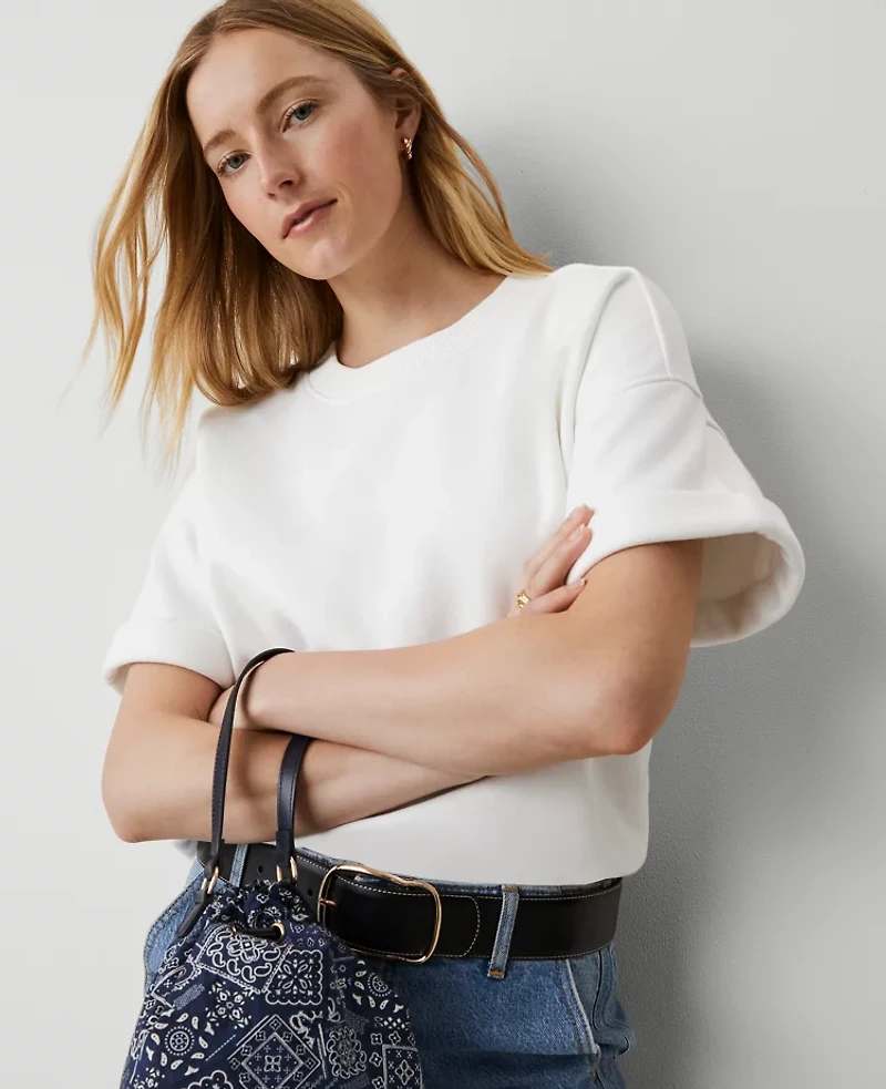 Ann Taylor Weekend Collection Sweatshirt Top Size Small White Women's