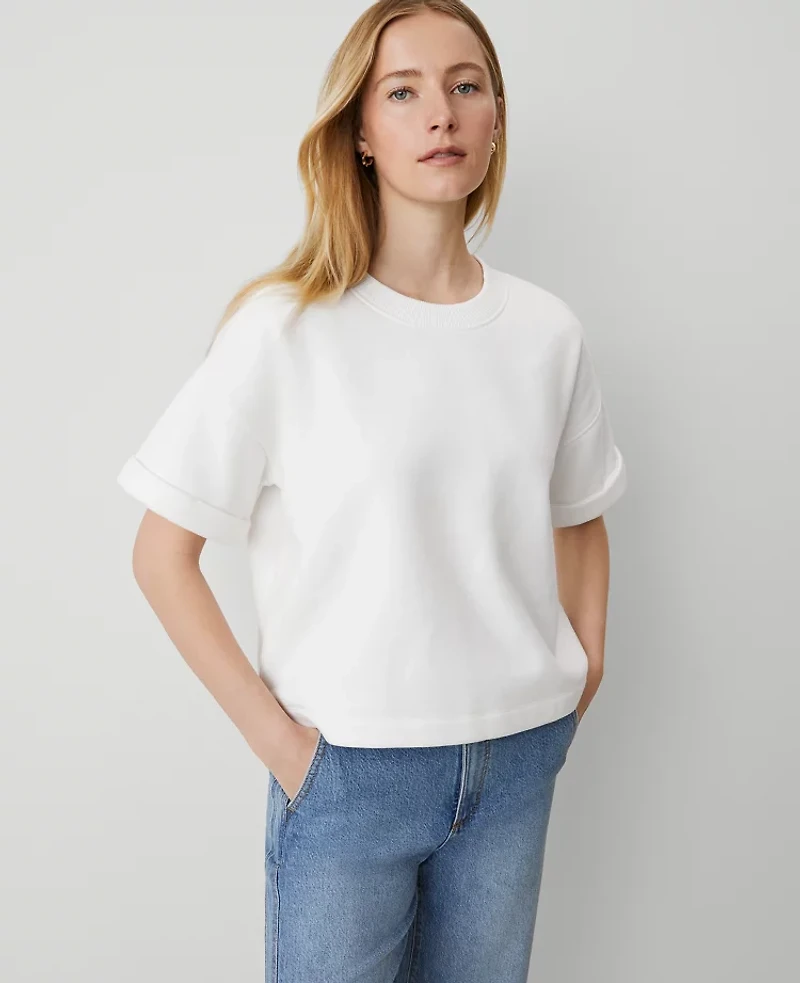 Ann Taylor Weekend Collection Sweatshirt Top Size Small White Women's