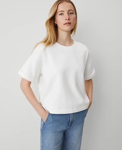 Ann Taylor Weekend Collection Sweatshirt Top Size Small White Women's