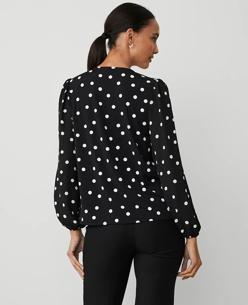 Ann Taylor Dotted Cowl Neck Top Size Medium Black Women's
