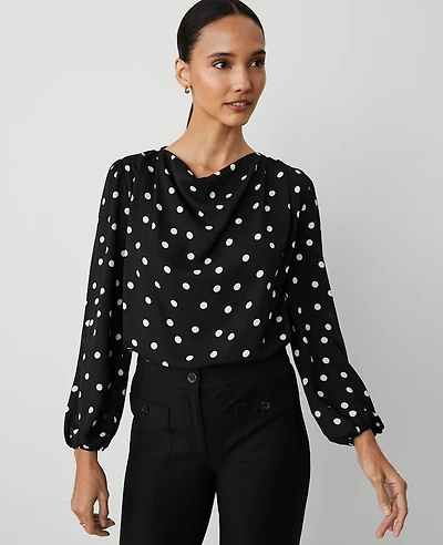 Ann Taylor Dotted Cowl Neck Top Size Medium Black Women's
