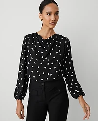 Ann Taylor Dotted Cowl Neck Top Size Medium Black Women's
