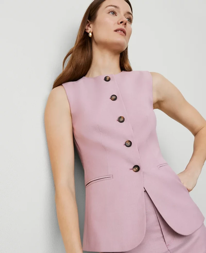 Ann Taylor The Long Crew Neck Vest Rosy Mauve Women's