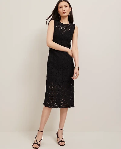 Ann Taylor Crochet Midi Sweater Dress Black Women's