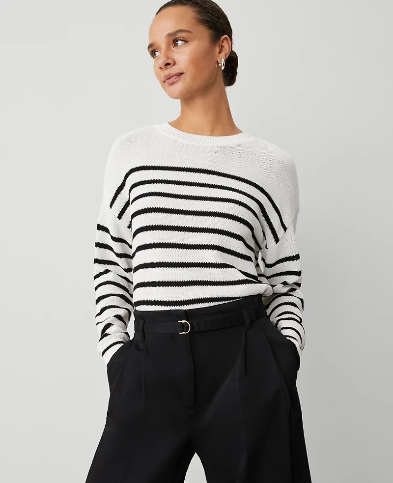 Ann Taylor Petite Weekend Collection Striped Wedge Sweater Size Small White/Black Multi Women's