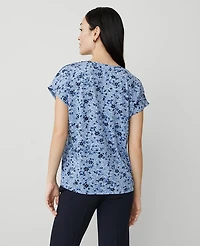 Ann Taylor Floral Mixed Media Top Colony Blue Women's