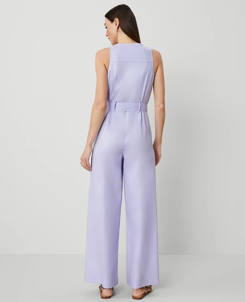 Ann Taylor Belted Sleeveless Jumpsuit Lilac Bud Women's