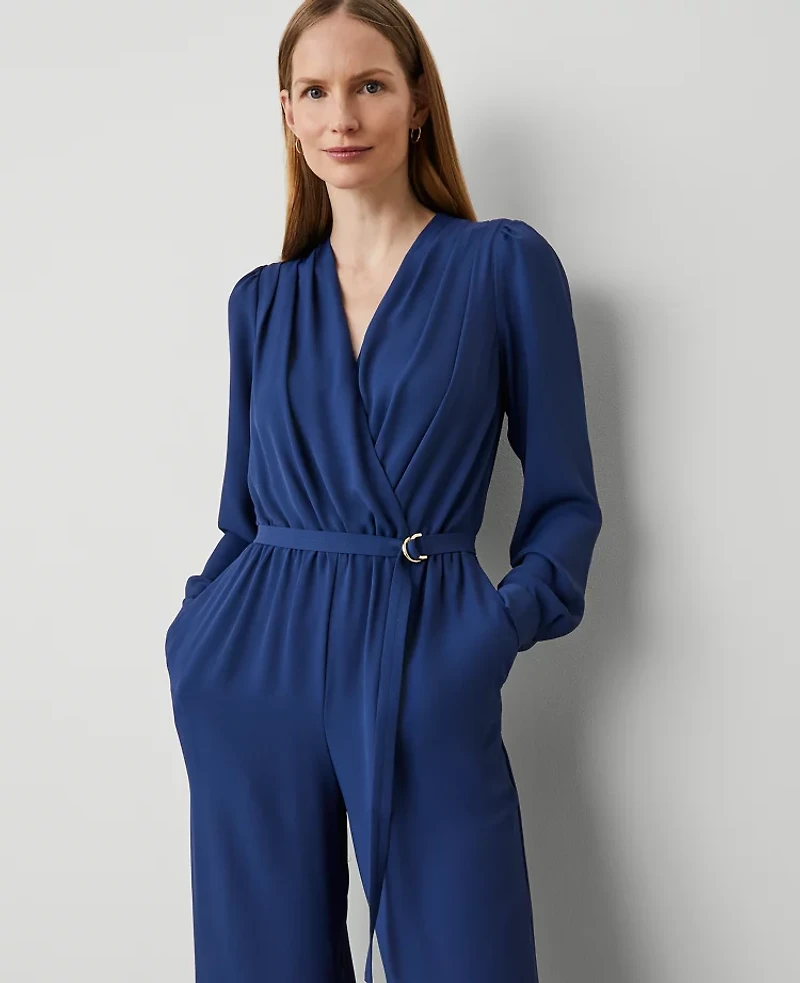 Ann Taylor Petite Wrap Jumpsuit Size 14 Calm Shores Women's