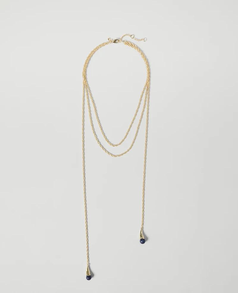 Ann Taylor Double Gem Necklace Goldtone Women's