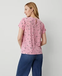 Ann Taylor Floral Mixed Media T-Shirt Enchanted Pink Women's