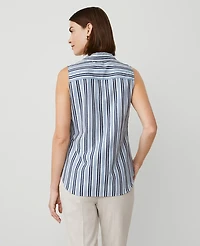 Ann Taylor Striped Sleeveless Essential Shirt Size 2XL Soft Indigo Women's