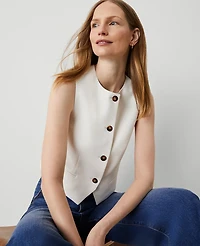 Ann Taylor Petite Crinkle Crepe Cropped Vest Winter White Women's
