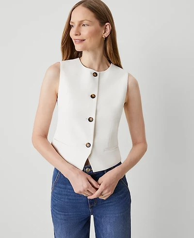 Ann Taylor Petite Crinkle Crepe Cropped Vest Winter White Women's