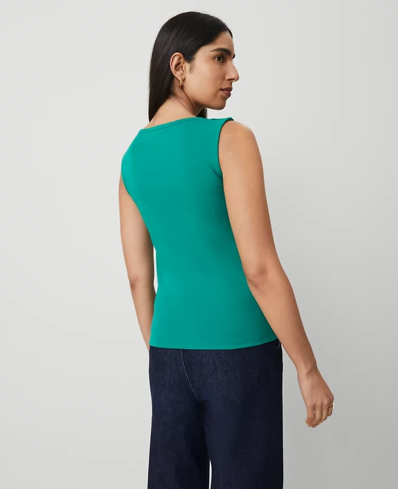 Ann Taylor Petite Pearlized Snap Shoulder Shell Top Size Small Shady Glade Women's