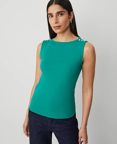 Ann Taylor Petite Pearlized Snap Shoulder Shell Top Size Small Shady Glade Women's