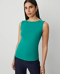 Ann Taylor Petite Pearlized Snap Shoulder Shell Top Size Small Shady Glade Women's