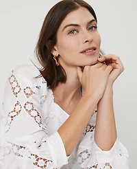 Ann Taylor Petite Embroidered Square Neck Puff Sleeve Blouse White Women's