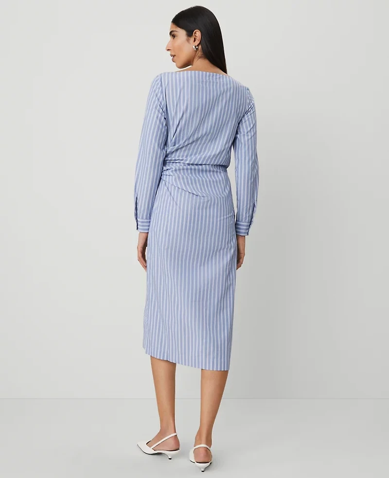 Ann Taylor Petite Striped Asymmetric Shirtdress Colony Blue Women's