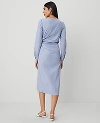 Ann Taylor Petite Striped Asymmetric Shirtdress Colony Blue Women's