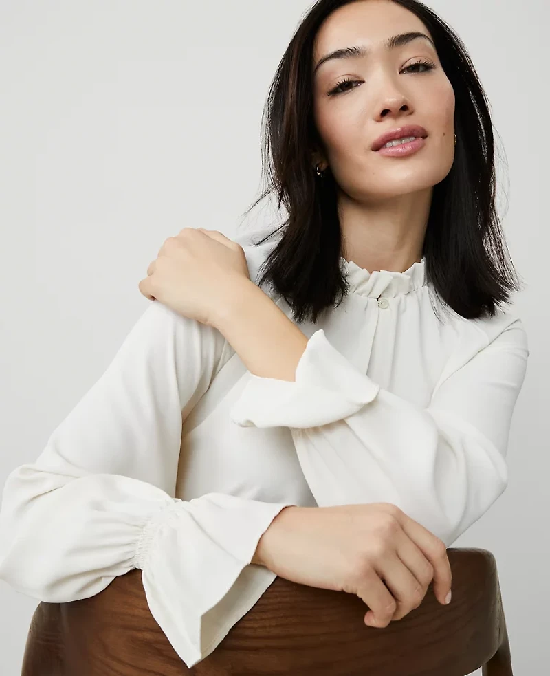 Ann Taylor Ruffle Raglan Popover Top Winter White Women's