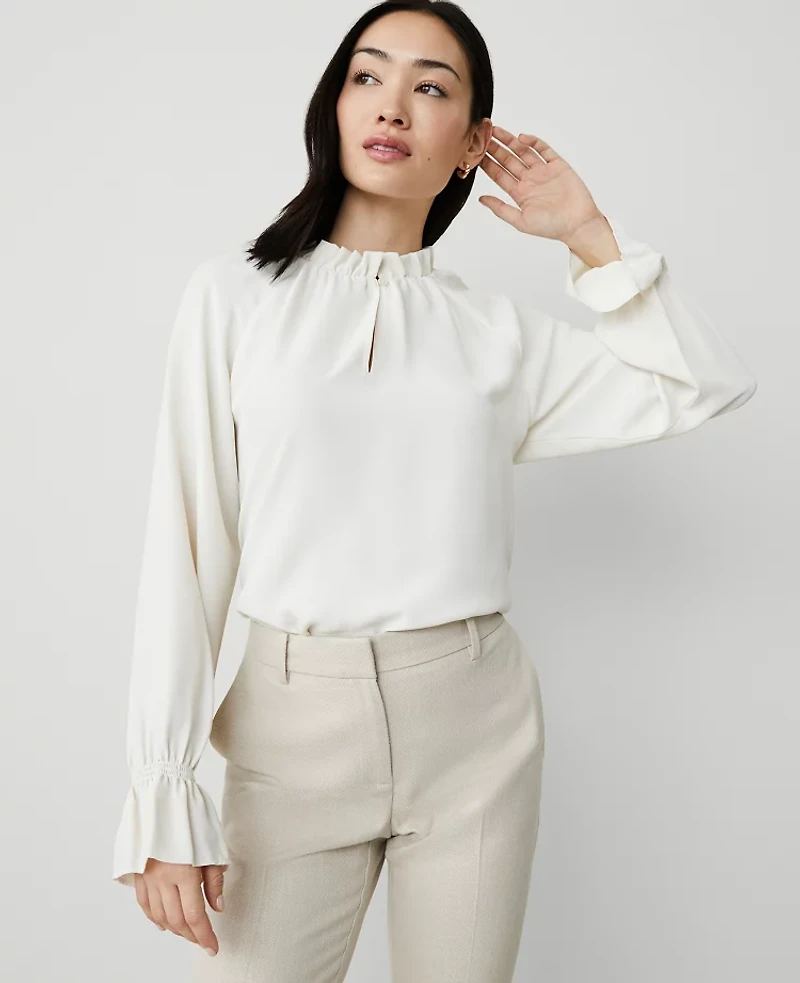 Ann Taylor Ruffle Raglan Popover Top Winter White Women's