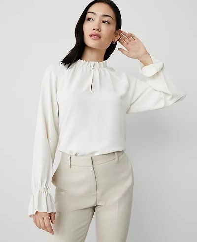 Ann Taylor Ruffle Raglan Popover Top Winter White Women's