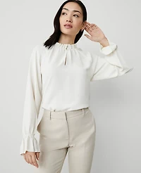 Ann Taylor Ruffle Raglan Popover Top Winter White Women's