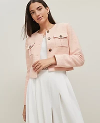 Ann Taylor Tweed Patch Pocket Jacket Size 14 Ceramic Pink Women's