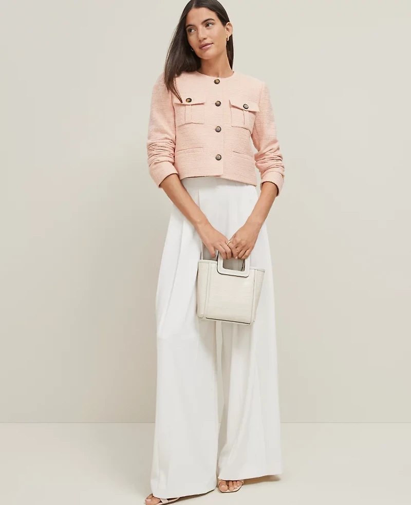 Ann Taylor Tweed Patch Pocket Jacket Size 14 Ceramic Pink Women's