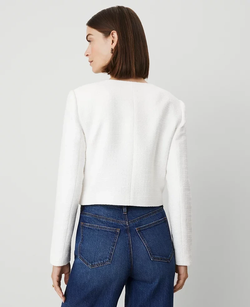 Ann Taylor Tweed Patch Pocket Jacket White Women's
