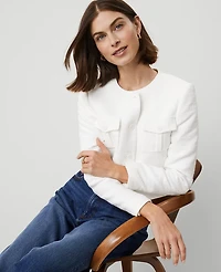 Ann Taylor Tweed Patch Pocket Jacket White Women's