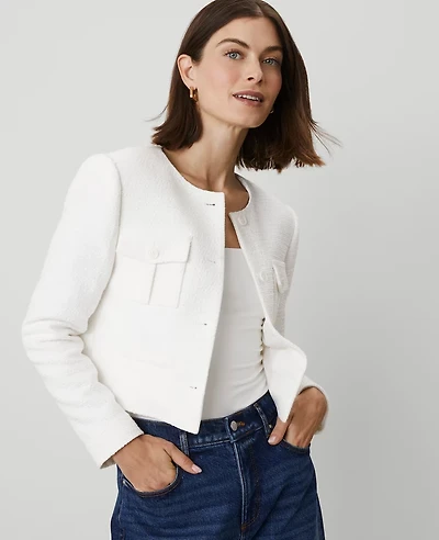 Ann Taylor Tweed Patch Pocket Jacket White Women's