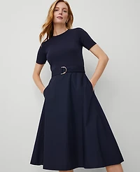 Ann Taylor Petite Mixed Media Flare Midi Dress Size 8 Night Sky Women's