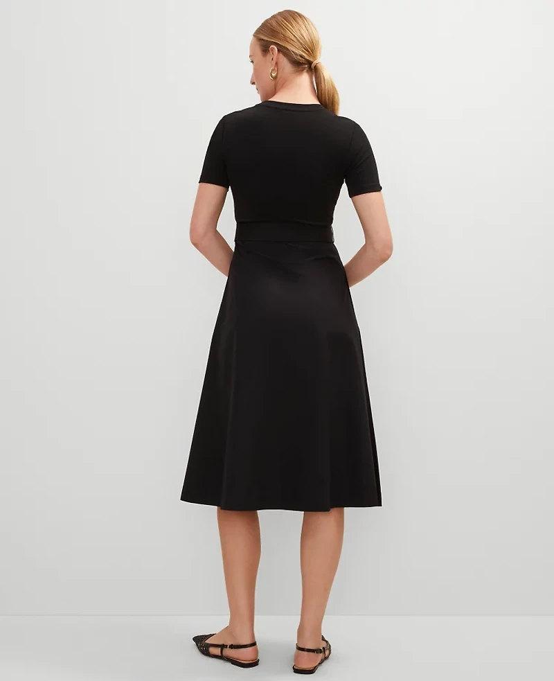 Ann Taylor Petite Mixed Media Flare Midi Dress Women's