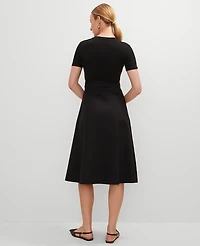 Ann Taylor Petite Mixed Media Flare Midi Dress Women's