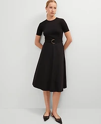 Ann Taylor Petite Mixed Media Flare Midi Dress Women's